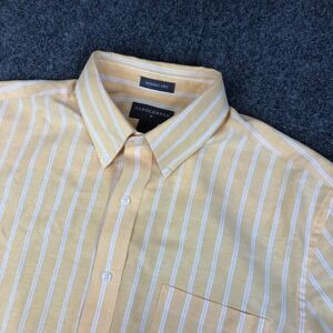 Saddlebred Men Short Sleeve Button Down Shirt Yellow Stripe Wrinkle Free Large